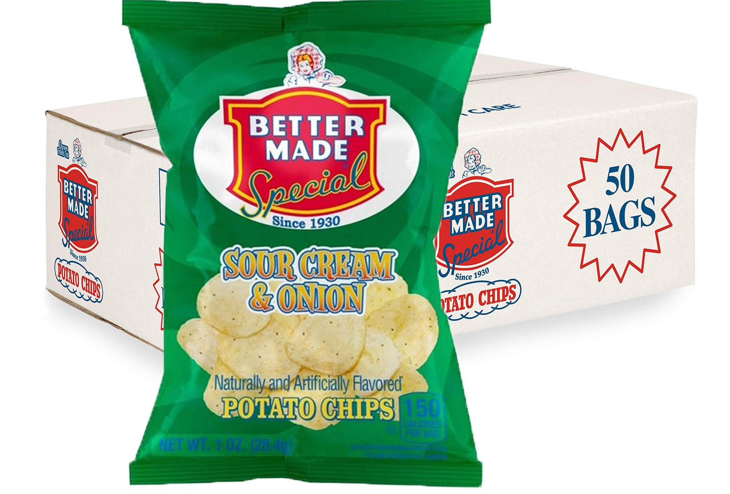 Better Made Special Potato Chips (Sour Cream & Onion) - 50 Pack - 50 X 1 Oz. Bags - Crunchy, Individual Snacks Made From Fresh P