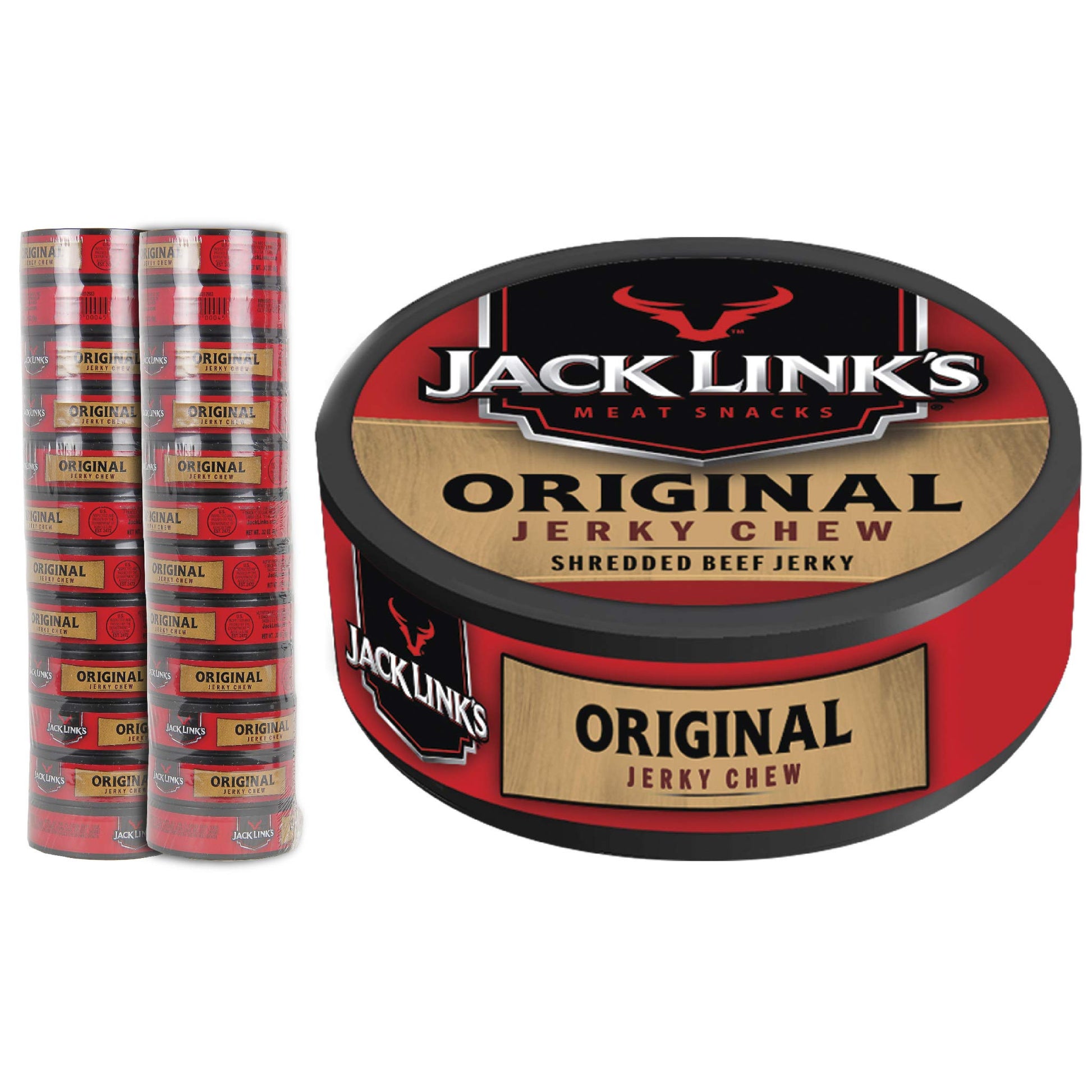 Jack Links Jerky Chew, Original, 0.32 oz., Pack of 24 - Shredded Beef Jerky, Made with 100% Beef