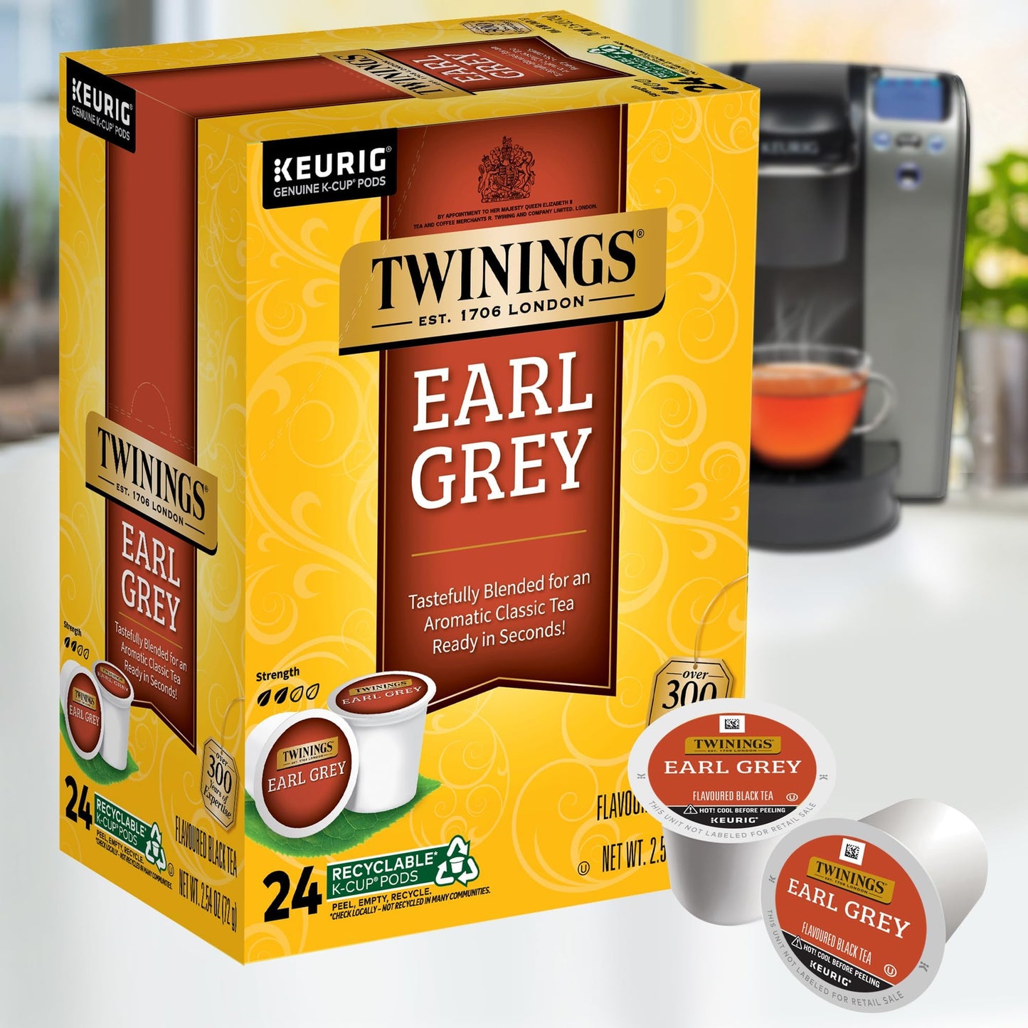 Twinings Earl Grey K-Cup Pods for Keurig  Caffeinated Black Tea Flavoured with Citrus and Bergamot  24 Count (Pack of 4)