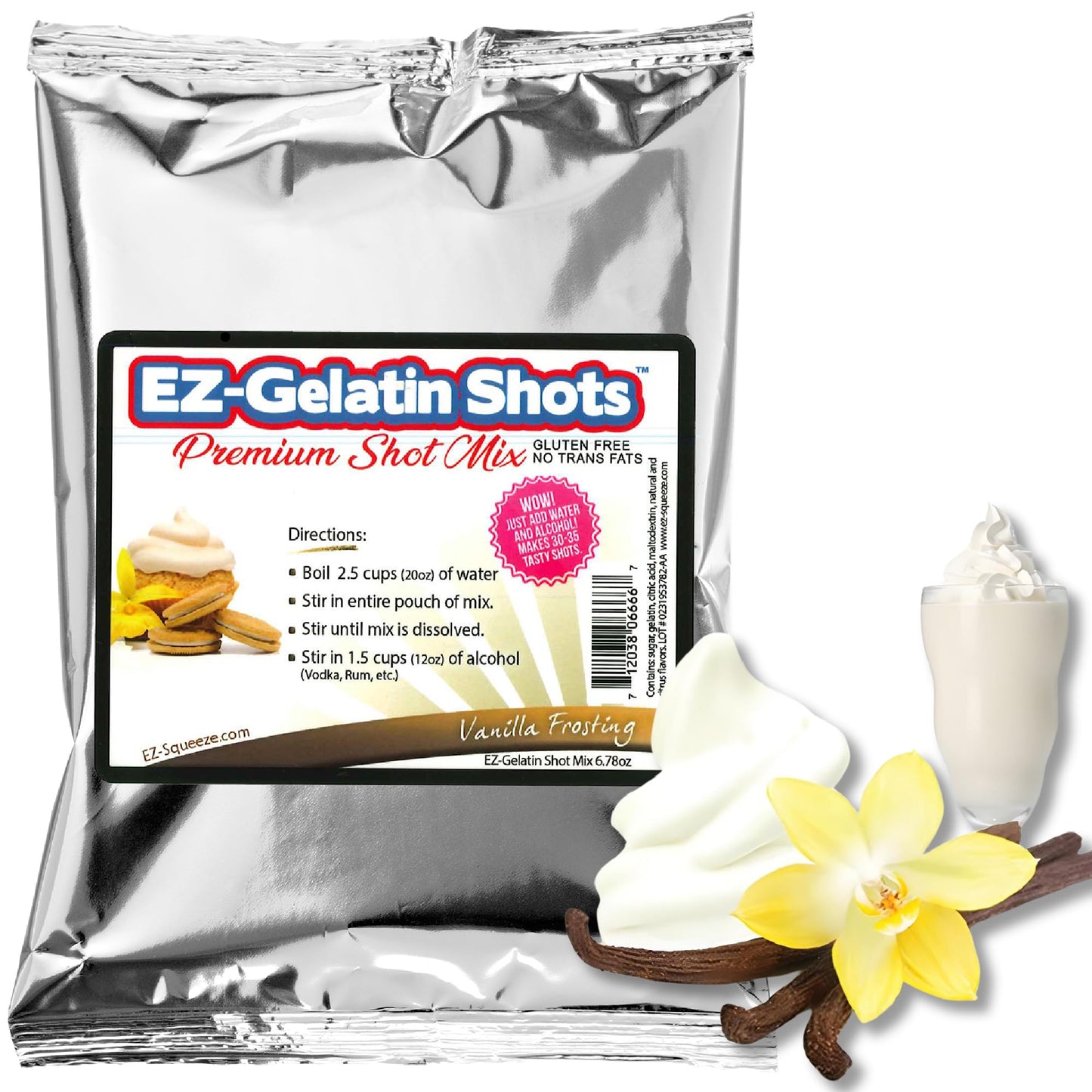 EZ-SQUEEZE Vanilla Frosting Jello Shot Mix - Gluten-Free Gelatin Powder - 6.78 oz Pack