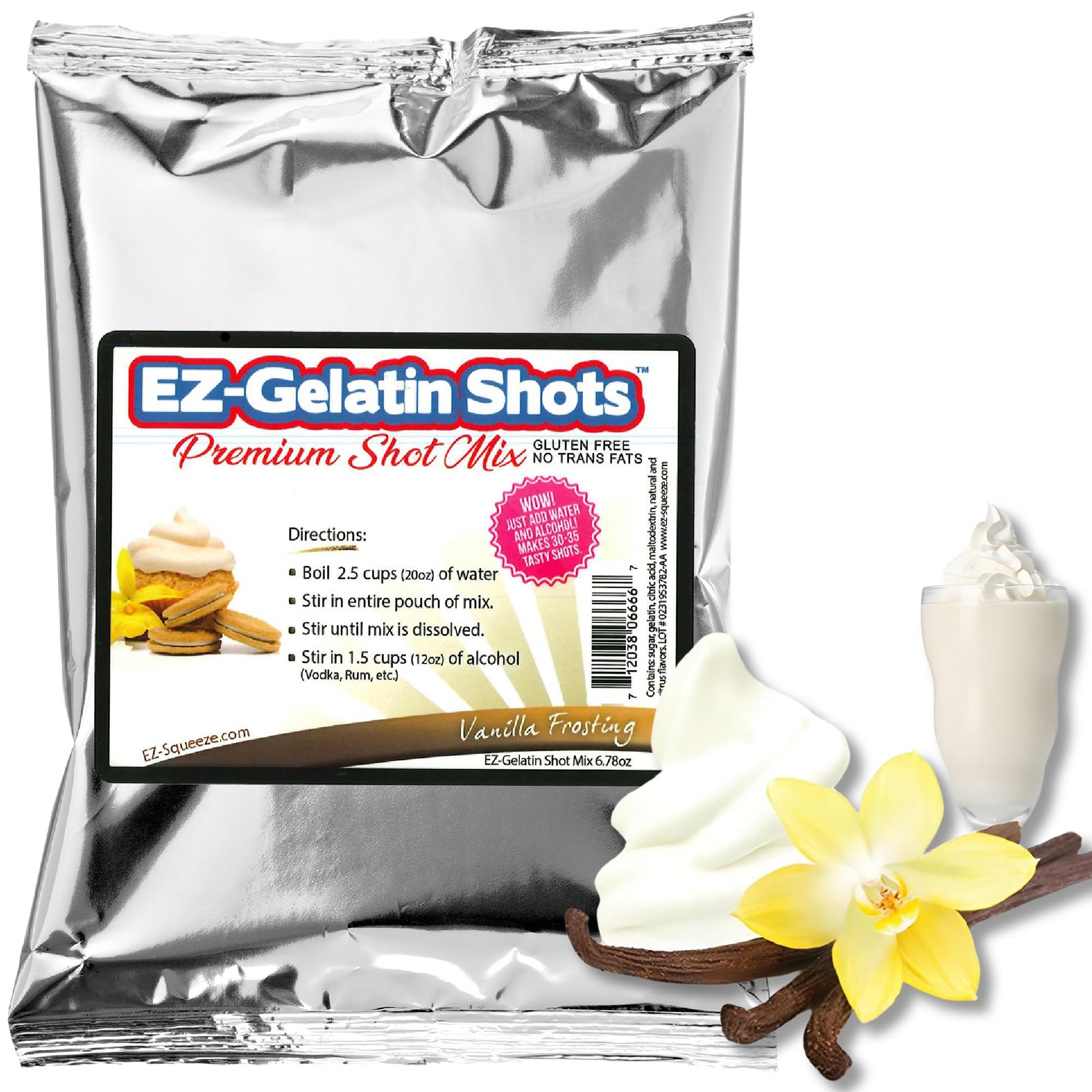 EZ-SQUEEZE Vanilla Frosting Jello Shot Mix - Gluten-Free Gelatin Powder - 6.78 oz Pack