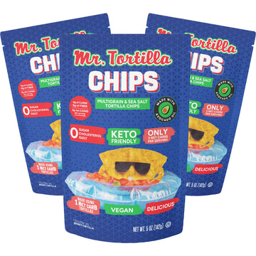 Mr. Tortilla Protein Keto Chips - Dairy Free, Keto Friendly Tortilla Chips Protein Snacks, 3 Net Carbs Per Serving, 25g Protein 