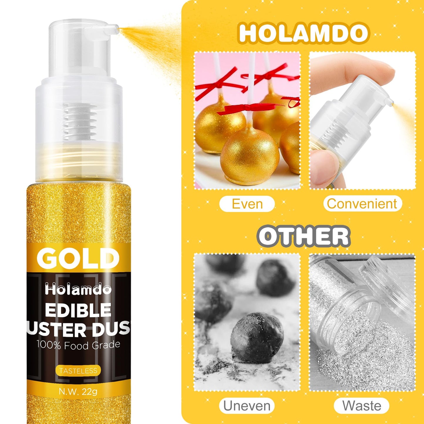 Holamdo Edible Glitter Spray, Metallic Food Coloring, 22g, Vegan & Gluten Free, Red, Model H0001g