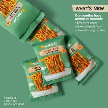 Tingly Chili Noodles Ramen Noodles by David Chang, 4 Pack of Restaurant Quality Air-Dried Instant Noodles Now with More Sauce &