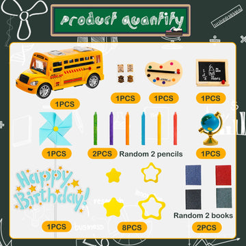 School Bus Cake Topper Back To School Star Pen Blackboard Book Blue Windmill Cake Toppers Happy Birthday Theme Cake Decor