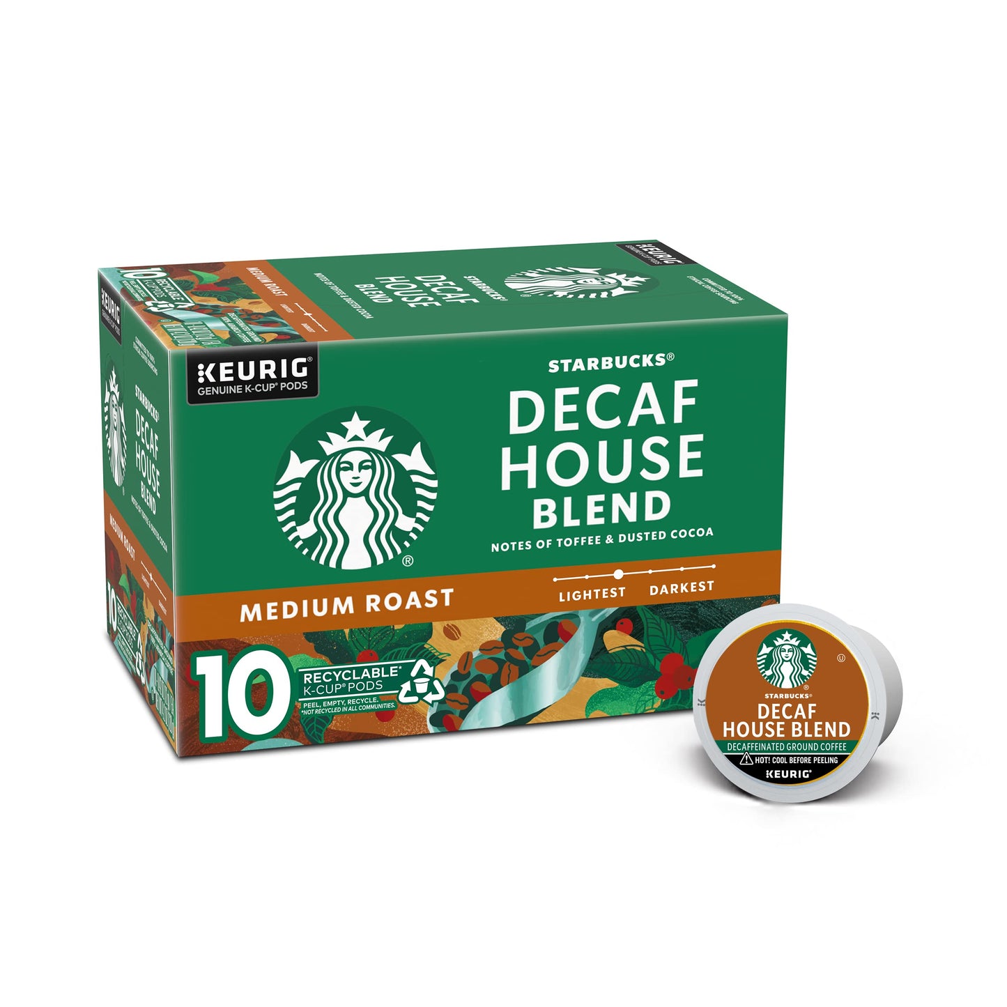 Starbucks K-Cup Coffee Pods, Decaf House Blend, Medium Roast, 10 Count, 100% Arabica, Model 76211192557