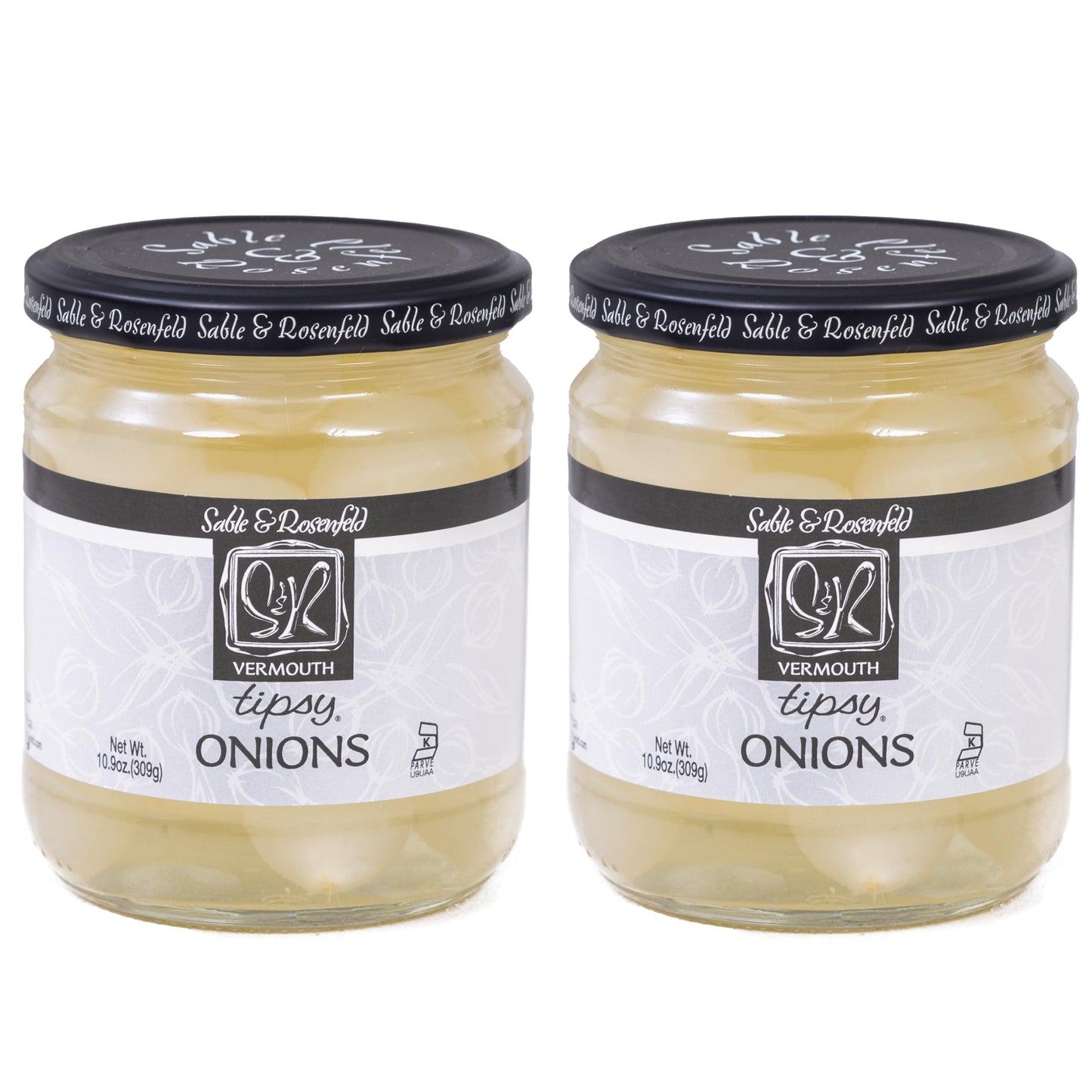 Sable & Rosenfeld Gourmet Pickled Silverskin Onions, 10.9 oz (Pack of 2), Kosher, Gluten-Free, Ideal for Cocktails
