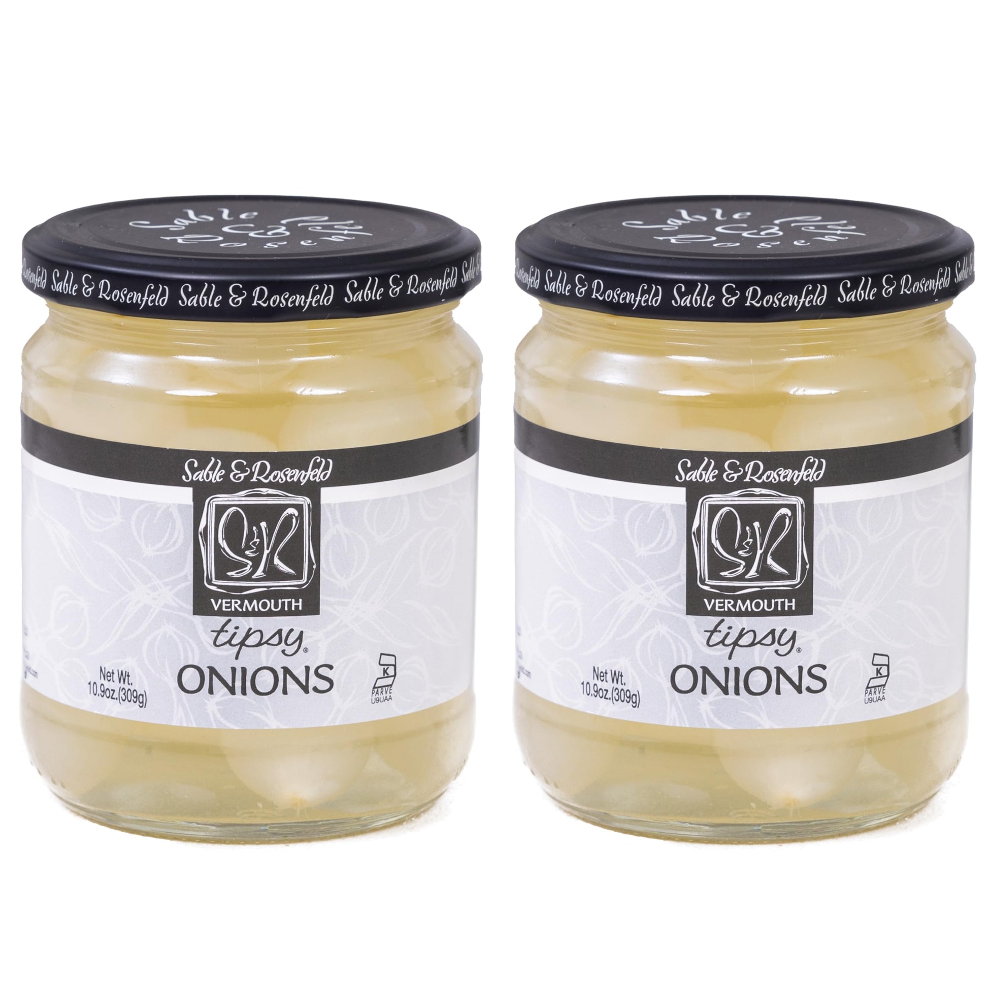 Sable & Rosenfeld Gourmet Pickled Silverskin Onions, 10.9 oz (Pack of 2), Kosher, Gluten-Free, Ideal for Cocktails