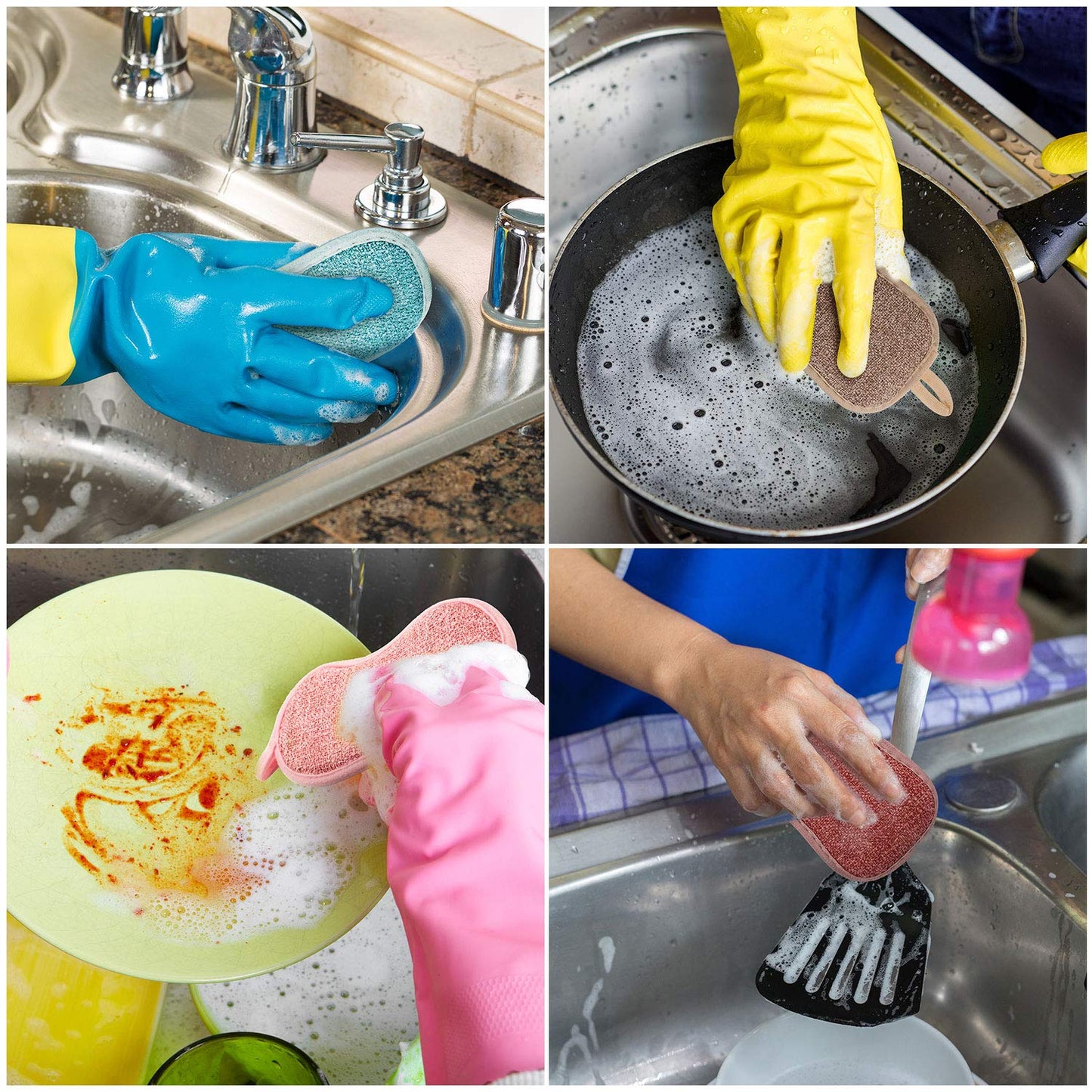 Boao 10 Pieces Reusable Sponges Kitchen Non Scratch Microfiber Sponge Scrubber Reusable Scouring Pads For Kitchen Cleaning Dishes And Pots(Mixed Colors)