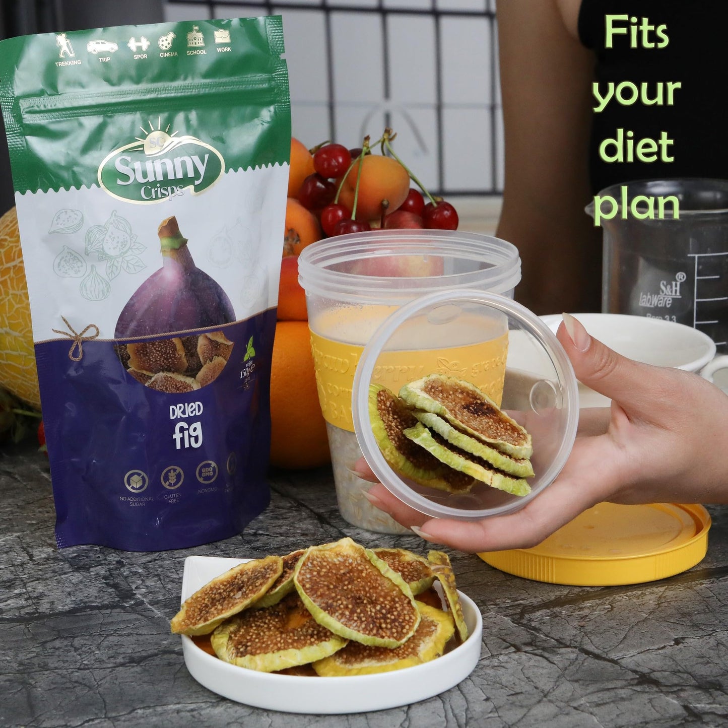 Sunny Crisps Dried Figs No Sugar Added 2.64 Oz - Smyrna Dry Figs, Sun Dried, Unsweetened, Unsulfured - Chewable, Sliced Figs Dri