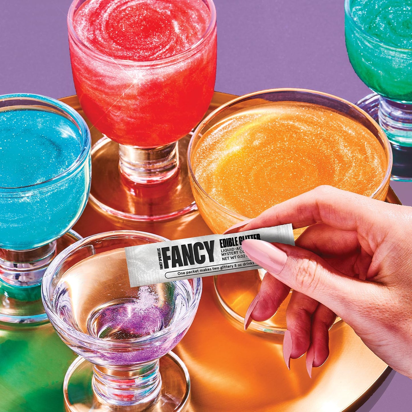 Fancy Sprinkles Vip Set (Opulust And Mystery) Edible Glitter Packets Portable & On-The-Go For Sparkling Drinks, Champagne, Cocktails, Wine, Malt-Inspired, & More. (2 Pack)