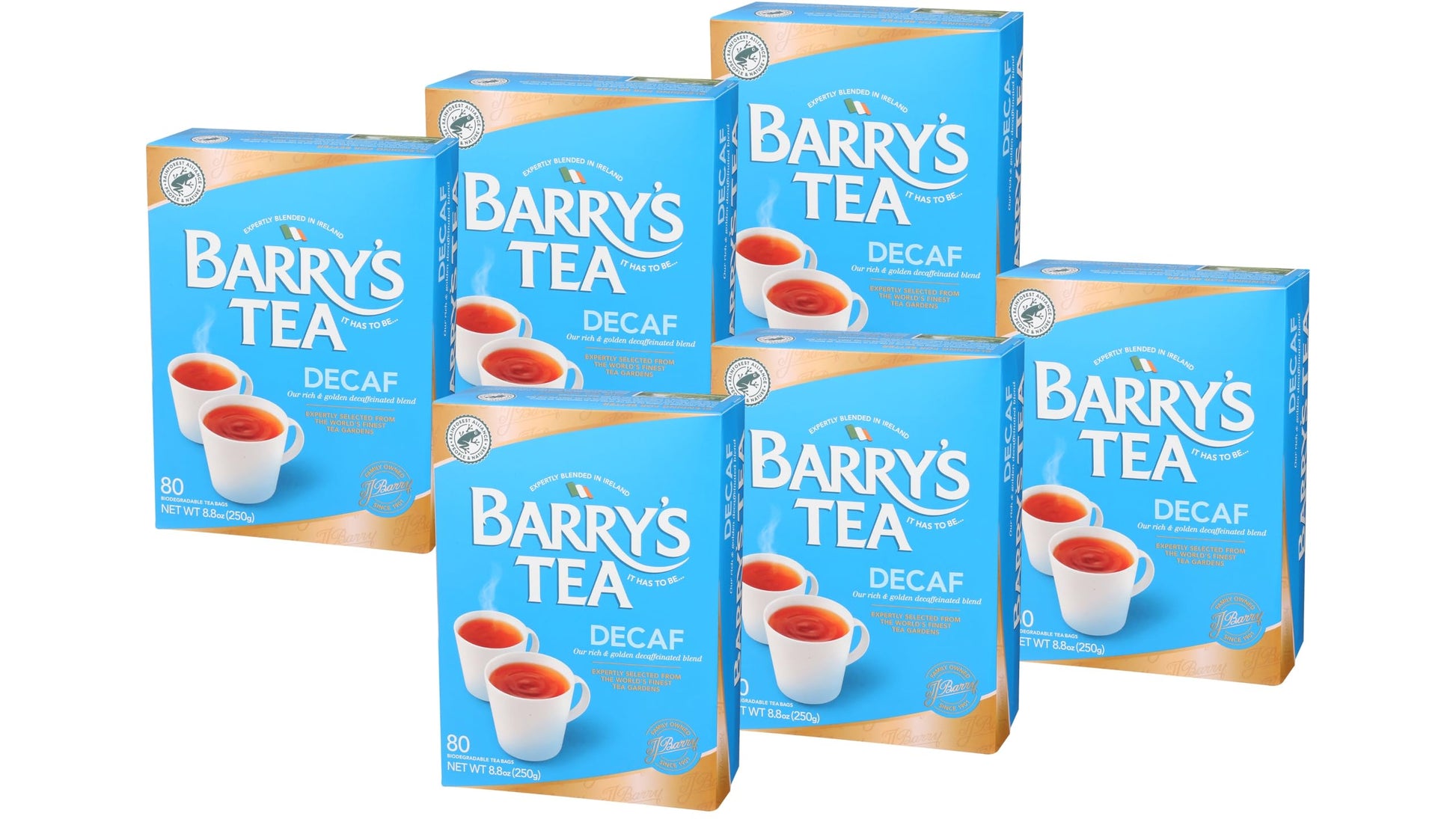 Barrys Tea Decaf Blend 80 Teabags (6 Pack)  fresh from Barrys Tea in Ireland