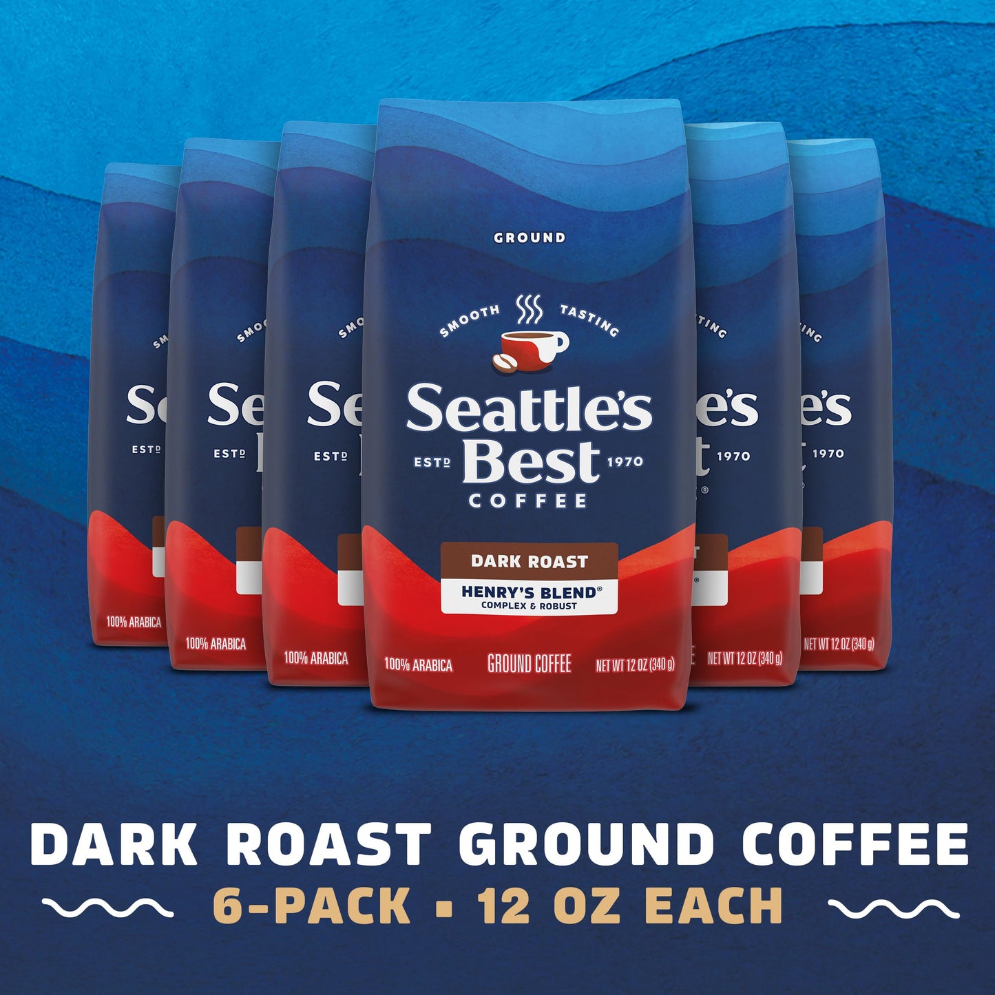 Seattle s Best Coffee Henrys Blend Dark Roast Ground Coffee | 12 Ounce Bags (Pack of 6)