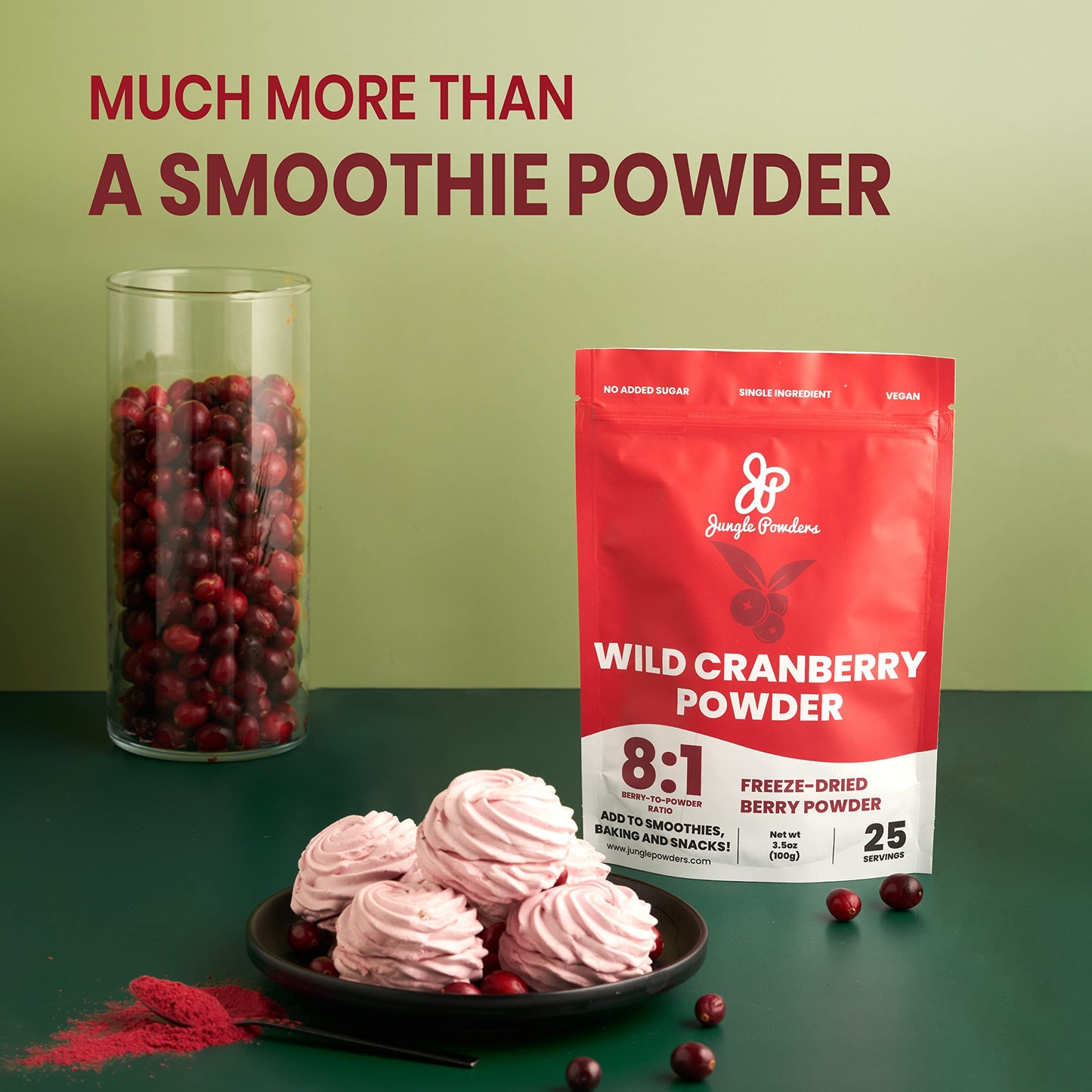 Jungle Powders Wild Cranberry Powder - Unsweetened Freeze-Dried Cranberries - 7 Ounce - Red
