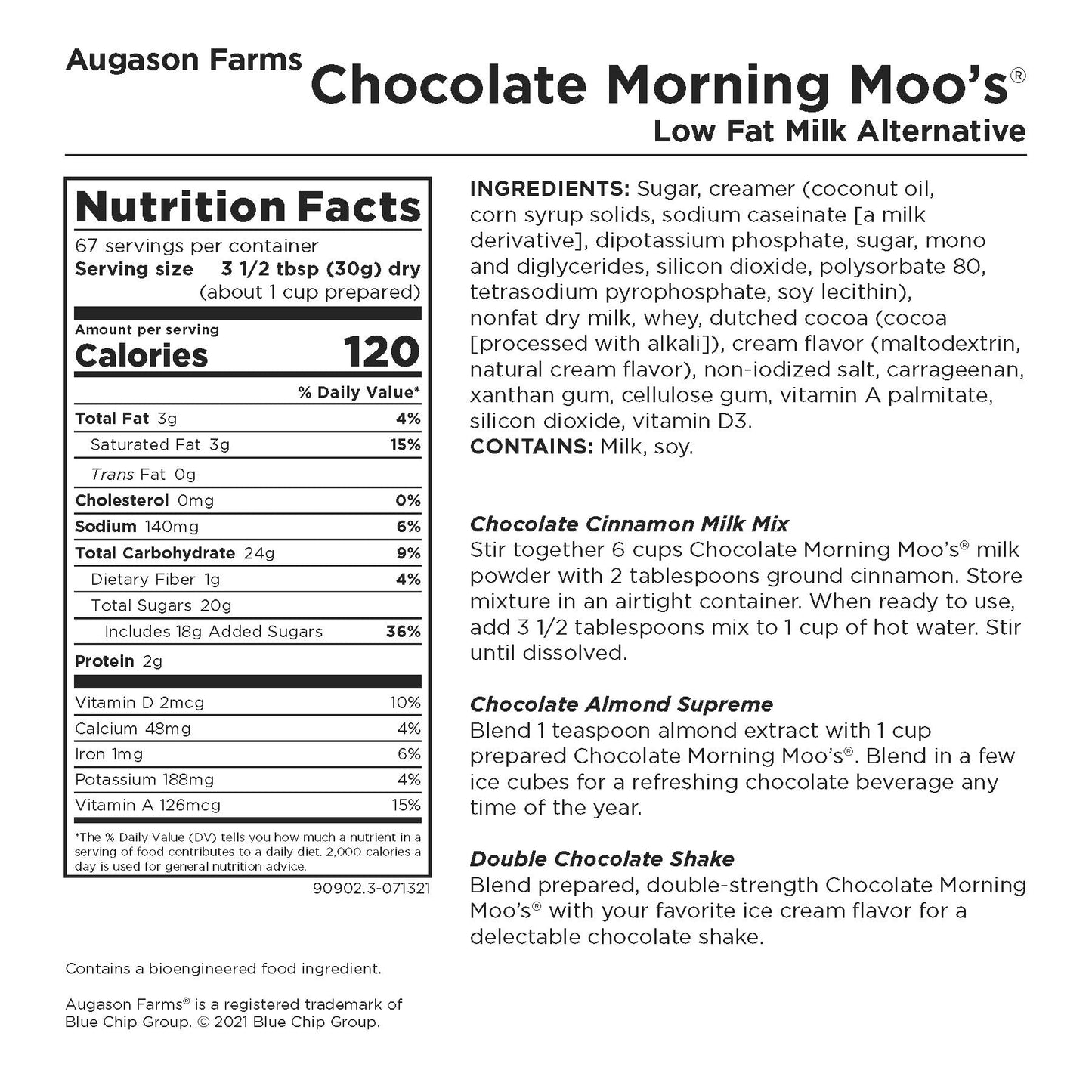 Augason Farms Morning Moo's Chocolate Low Fat Milk Alternative Can, Emergency Food Supply, Everyday Meals, 67 Servings