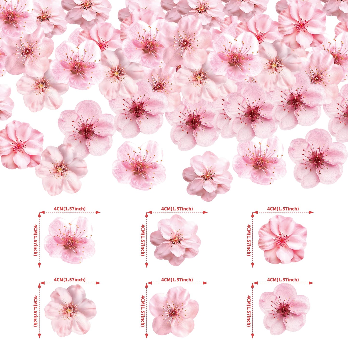 48 Pcs Edible Cherry Blossoms Cupcake Toppers Wafer Paper Flowers Cupcake Topper For Wedding Themed Party Baby Shower Kids Birth