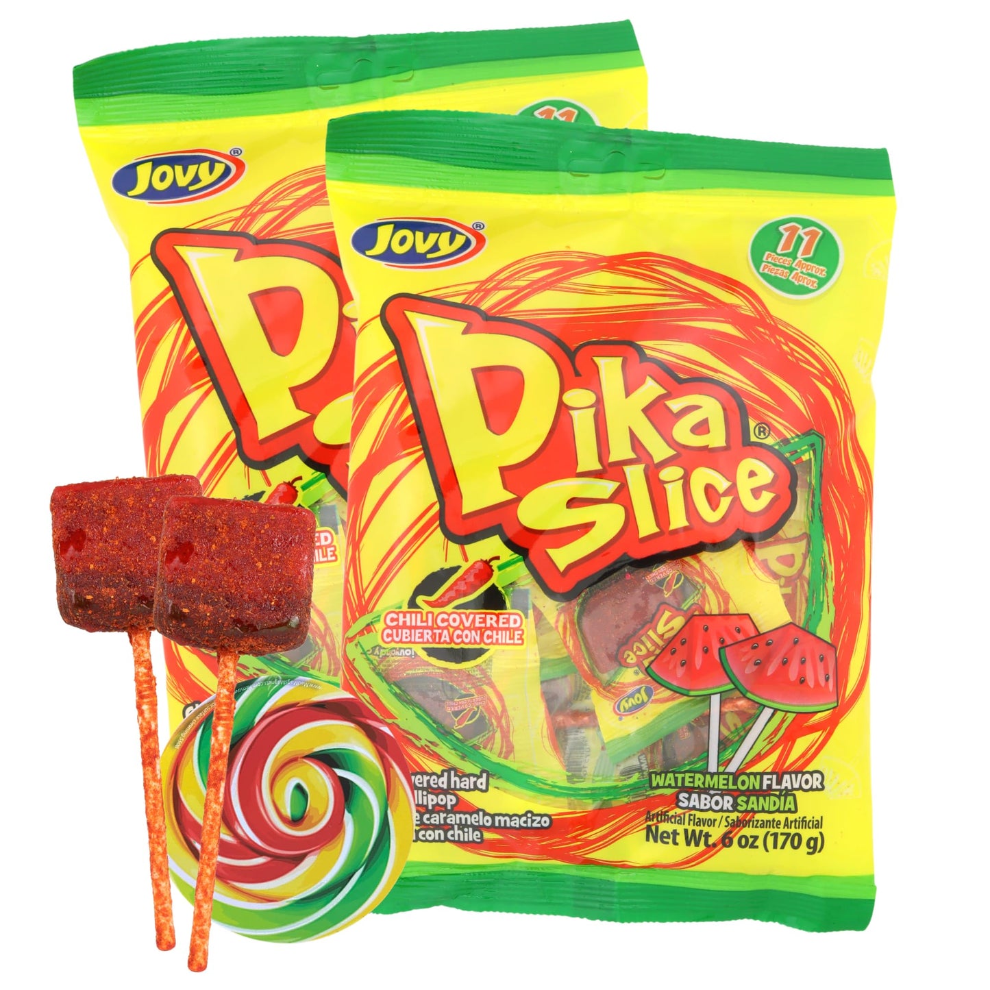 Watermelon Chili Lollipops, Individually Wrapped Mexican Suckers, Pinata Candy and Party Favors, Swirl Sticker Included, 6 Ounce