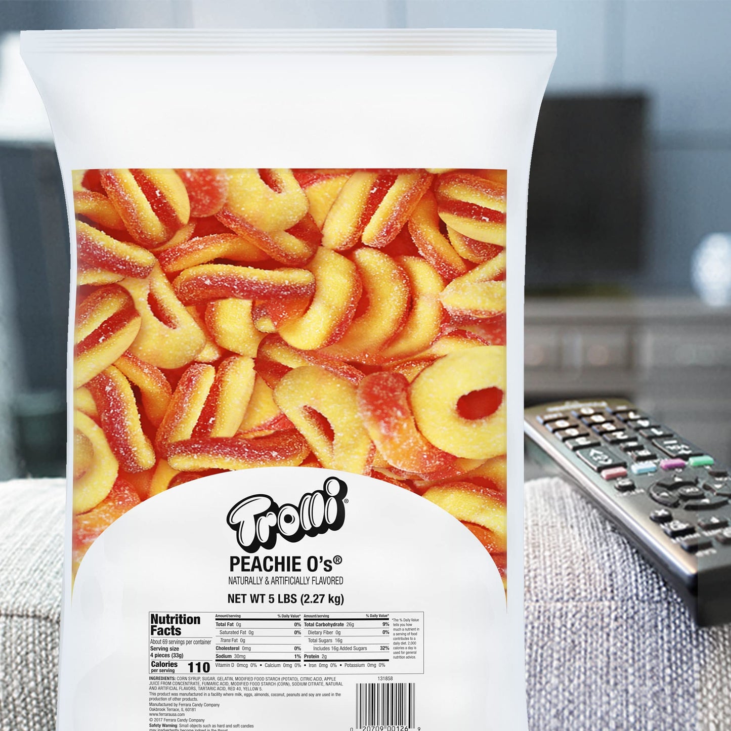 Trolli Peachie Os Sour Gummy Rings Candy, 5 Pound Bulk Bag (Pack of 2)