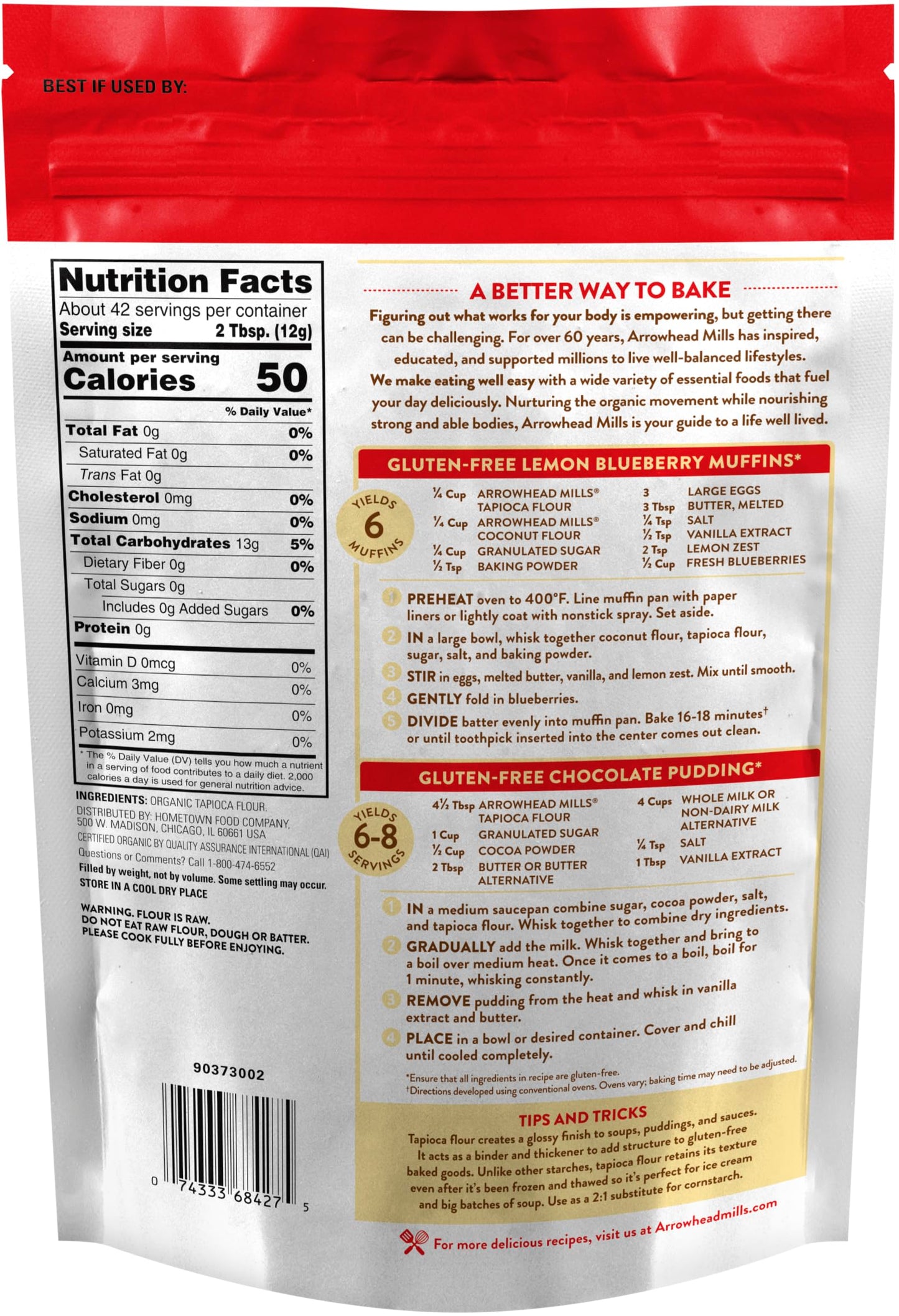 Arrowhead Mills Organic Gluten Free Tapioca Flour, 18 Oz (Pack Of 6)