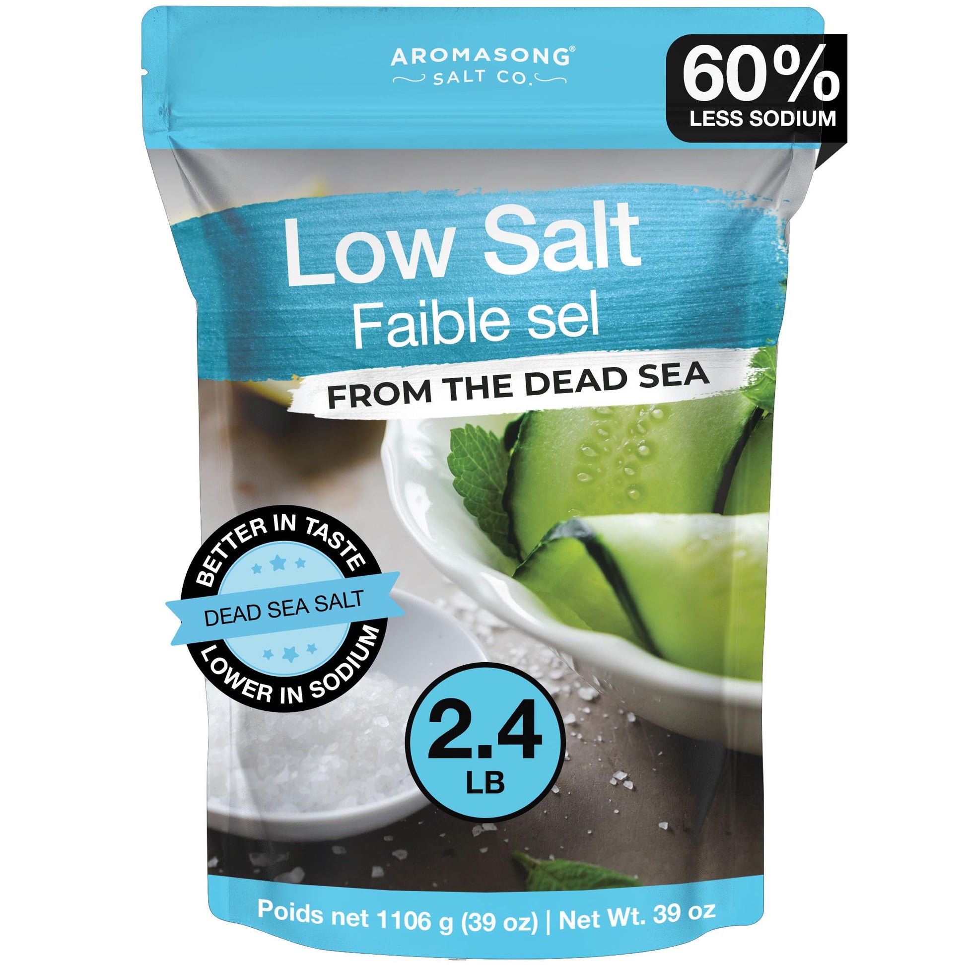 Aromasong Low Sodium Sea Salt, 100% Natural Fine Grain, 39 oz (1106 g)