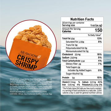 Arawoom - Real Crispy Shrimp Cheek Snack - 100% Real Black Tiger Shrimp - 16 Ounce (Pack Of 1) - Cajun Flavor - Crunchy Treat Fo