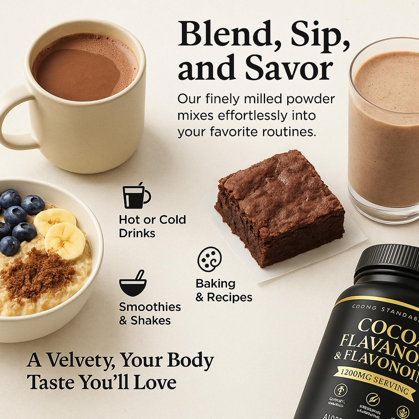 WHDEOW High Flavanol Cocoa Powder – Vegan, Non-GMO, Sugar-Free, 7.05oz – Supports Circulation & Energy
