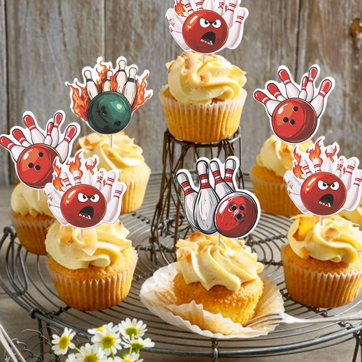 40 Pcs Bowling Cupcake Toppers Double Sided Sports Theme Bowling Cupcake Picks Bowling Party Decorations For Bowling Theme Baby