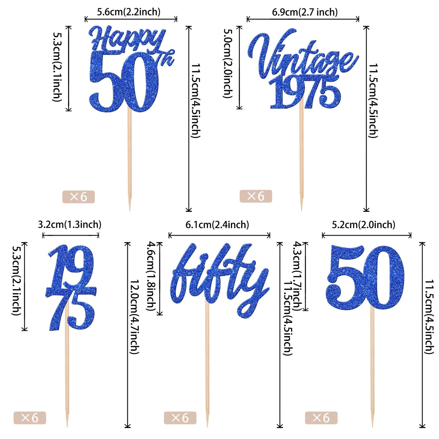 30Pcs Happy 50Th Birthday Cupcake Toppers Cheers To 50 Vintage 1975 Cupcake Picks Hello 50 Fifty 50Th Birthday Decorations For 5