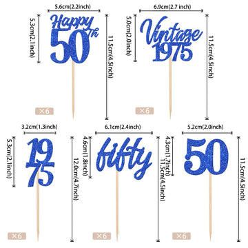 30Pcs Happy 50Th Birthday Cupcake Toppers Cheers To 50 Vintage 1975 Cupcake Picks Hello 50 Fifty 50Th Birthday Decorations For 5