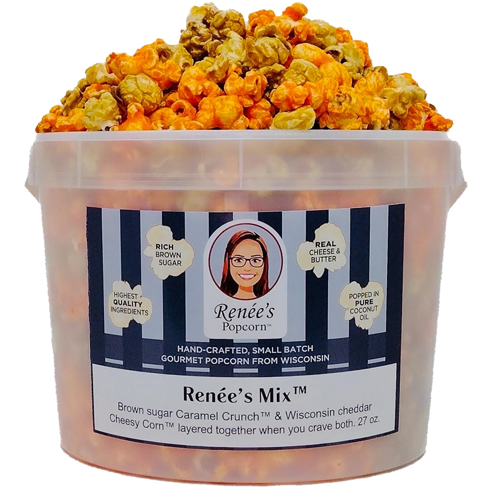 Ren  Es Mix Gourmet Popcorn - Mix Of Brown Sugar Caramel Crunch Corn, Wisconsin Cheddar Cheesy Corn - An Indulgent, Crispy, Chee