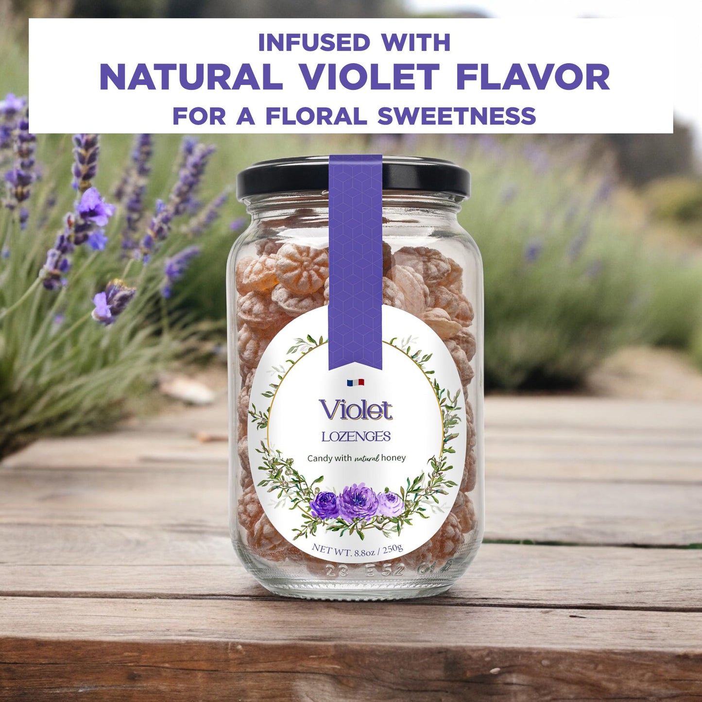 Gourmanity Violet Flavor Honey Lozenges Made With Real Honey And Natural Violet Flavor, Luxury French Honey Candy, Great For Soo
