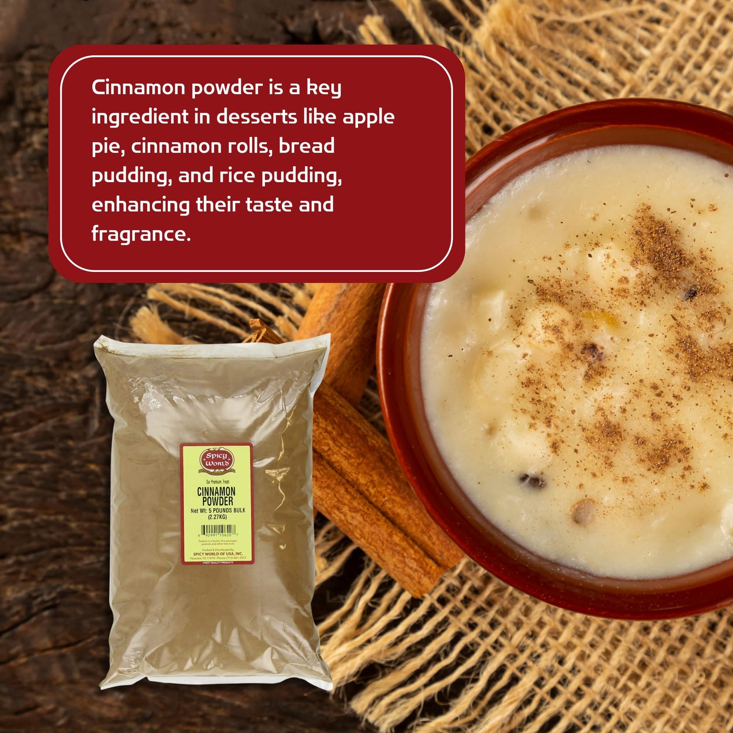 Spicy World Cinnamon Powder 5 Lb Bag - Lab Tested For Lead - Ground Cassia Cinnamon Bulk, Great Authentic Spice For Coffee, Tea, Baking & Oatmeal, Rich Flavor & Aroma