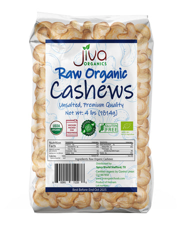 Jiva Organics Raw Organic Cashews (Whole) 4 Pound Bag