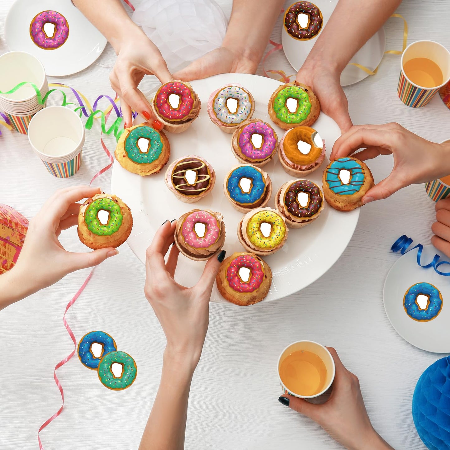 Fyeoxle 36Pcs Edible Donut Cupcake Toppers Wafer Paper Sweet Donuts Cupcake Picks Edible Donut Party Cupcake Decorations For Swe