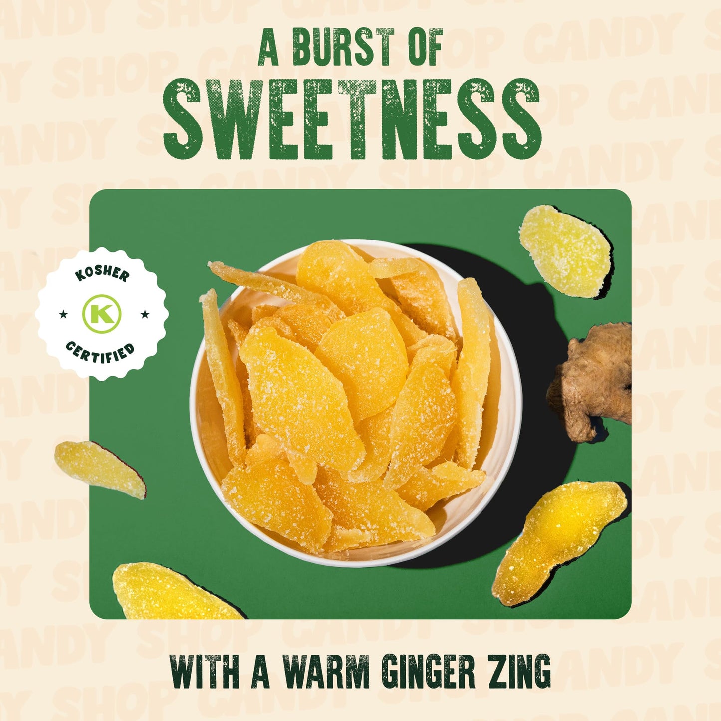 The Snackery Crystallized Ginger Slices - Candied Ginger for Snacking & Baking, Kosher, 2 lbs Resealable Bag
