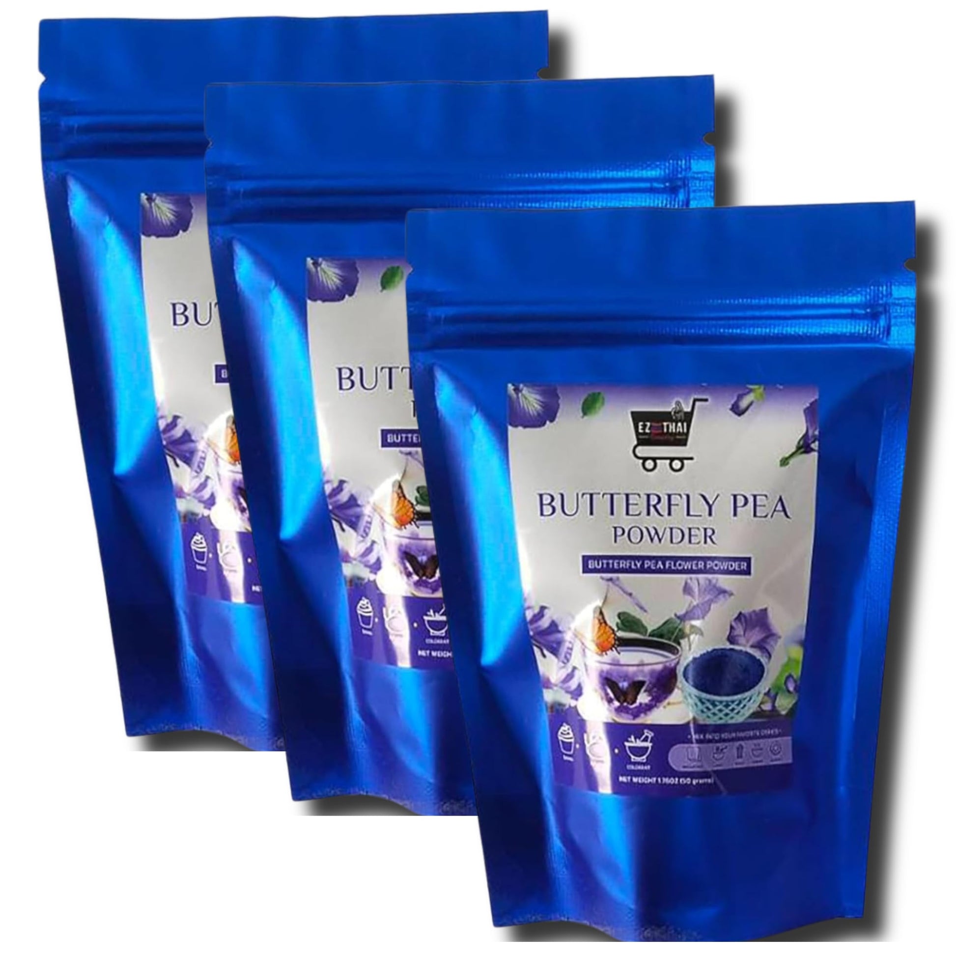 EZ THAI Pure Butterfly Pea Flower Powder 1.76oz | 100% Natural Blue Herbal Tea | Vibrant Color for Drinks & Food | Natural Food 
