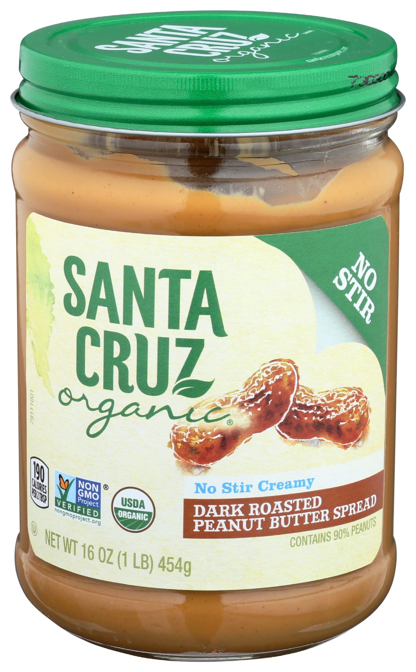 Santa Cruz No Stir Peanut Butter, Dark Roasted, Creamy, 16 Ounce