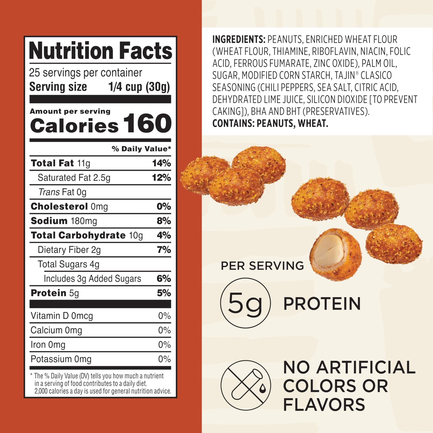 Snak Club Tajin Crunchy Peanuts  Nuts with Chili and Lime Seasoning  Mild  26 oz Resealable Bag