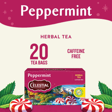 Celestial Seasonings Herbal Tea, Peppermint, Pack of 4, 20 Count