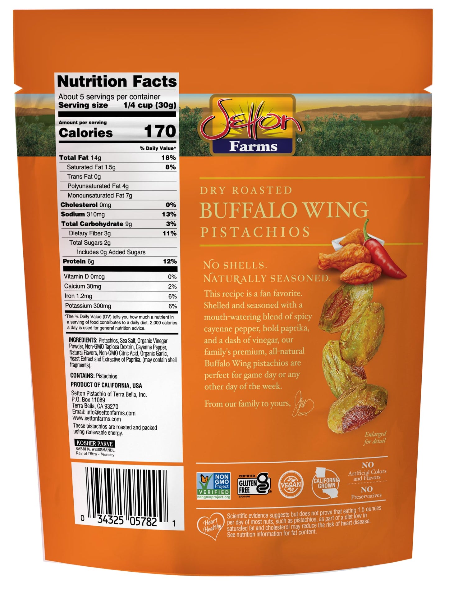 Buffalo Wing Seasoned Shelled Pistachios Kernels - No Shells Dry Roasted No Shell Pistachios, Dry Roasted, Non-Gmo Project Verif