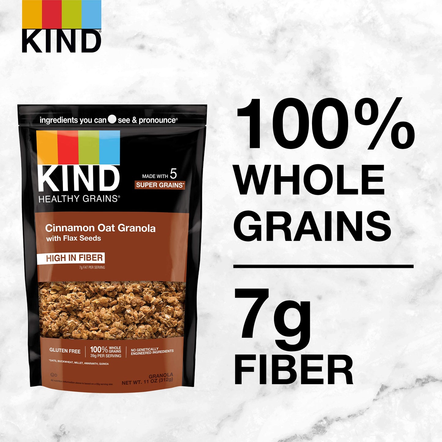 KIND Healthy Grains Granola, Cinnamon Oat Clusters with Flax Seeds, Healthy Snacks, Gluten Free, 100% Whole Grains, 5g Protein,