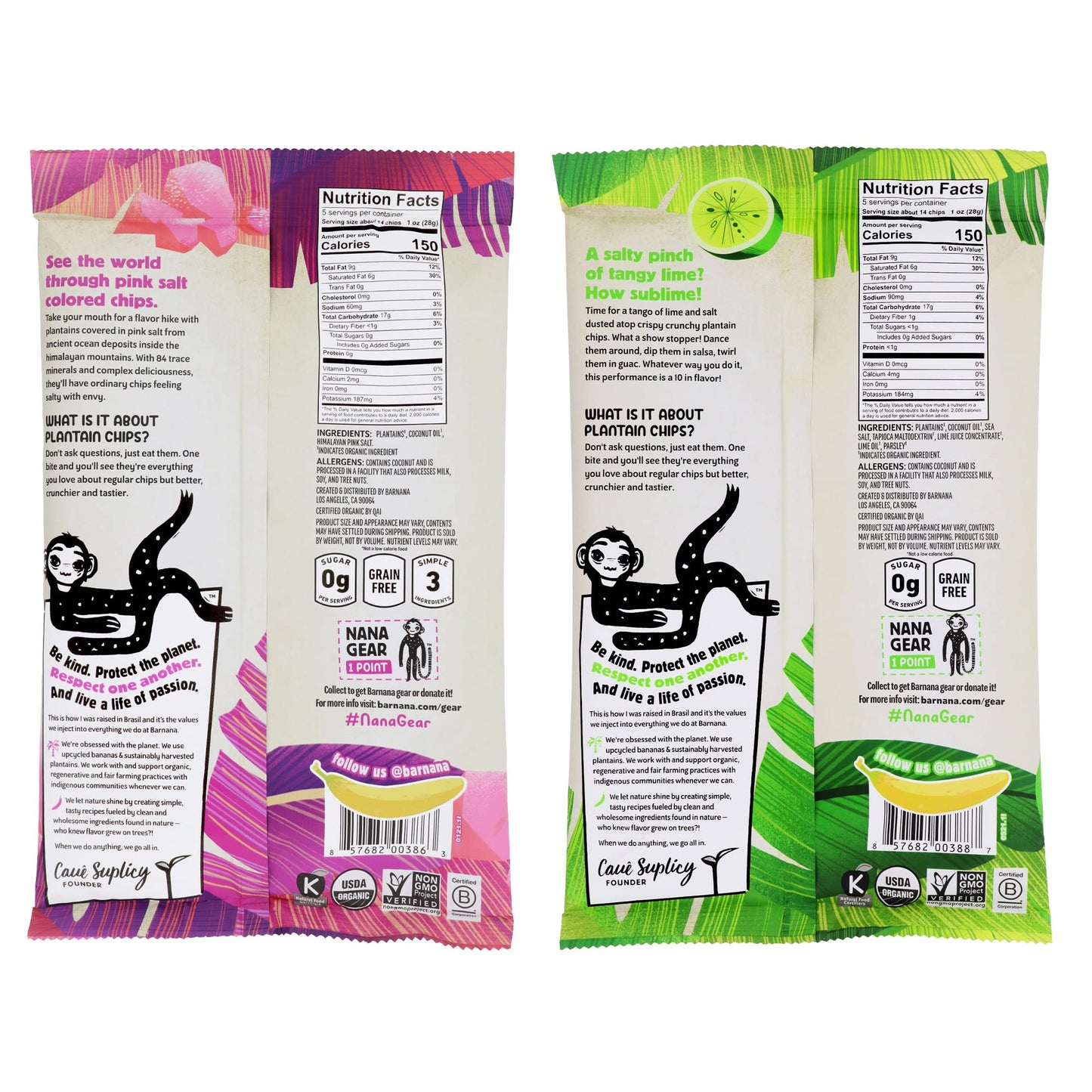 Barnana Plantain Chips Variety Pack, Himalayan Sea Salt & Acapulco Lime, 100% Coconut Oil, Non-GMO, Vegan, 5oz, 6-Pack