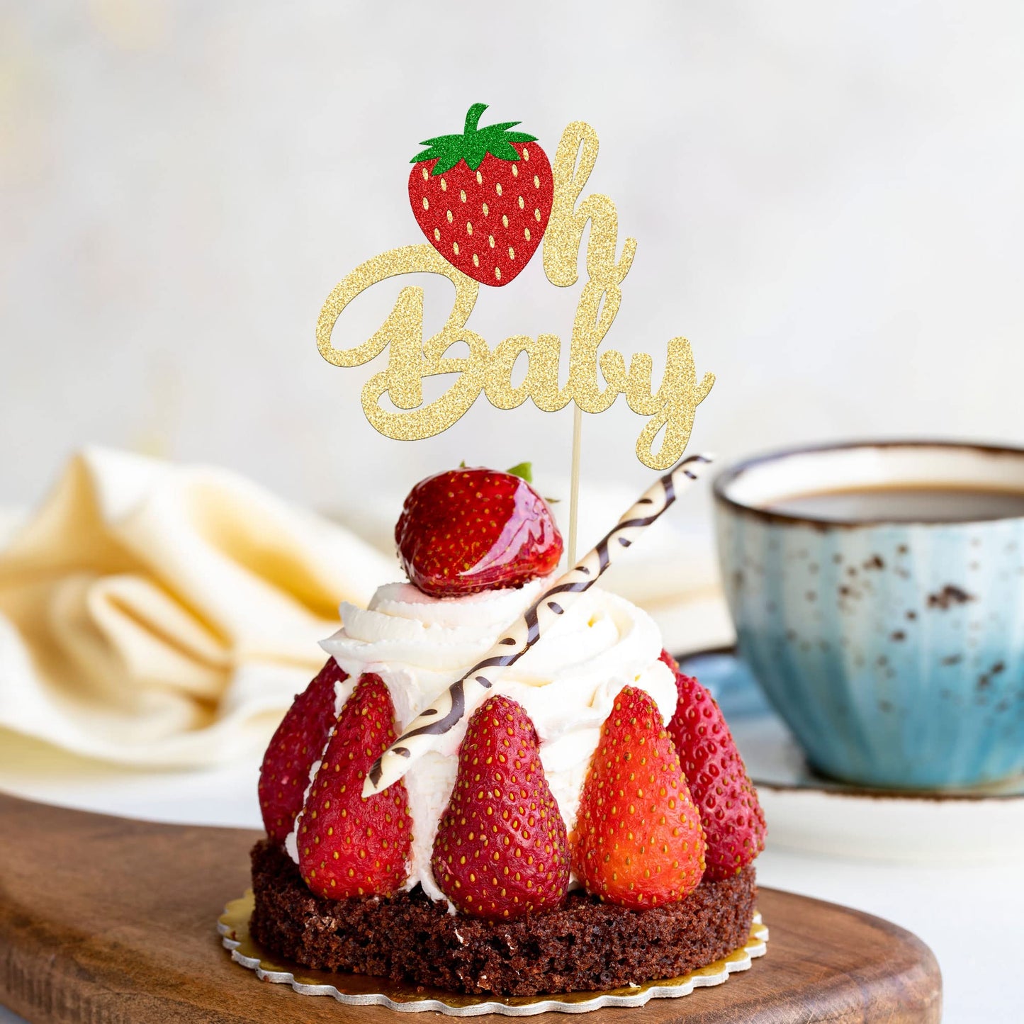 1Pc Strawberry Oh Baby Cake Topper Glitter Fruit Theme Babyshower Strawberry Cake Decoration For Gender Reveal Baby Shower Kids