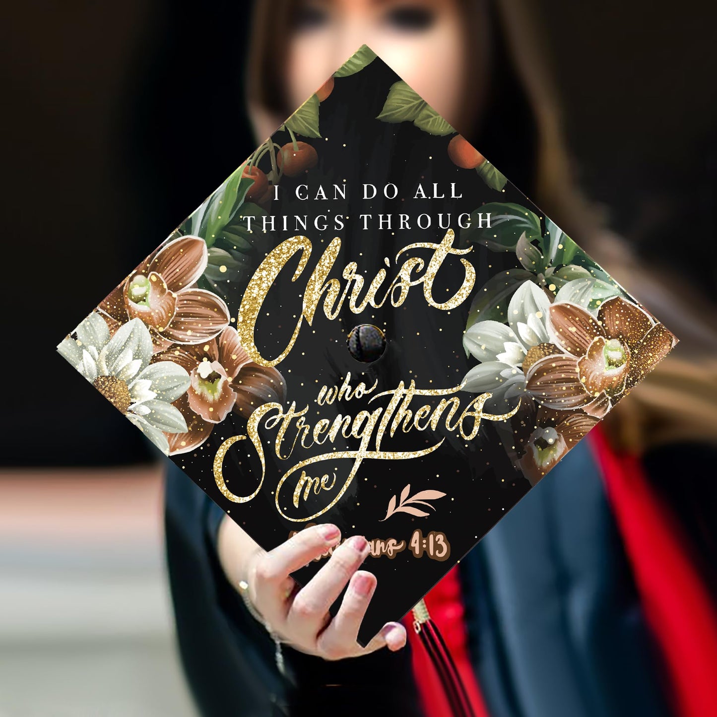 Once Upon A Time Graduation Cap Topper, Handmade Black PVC, I Can Do All Things Through Christ Model, 2025 Graduation Gift