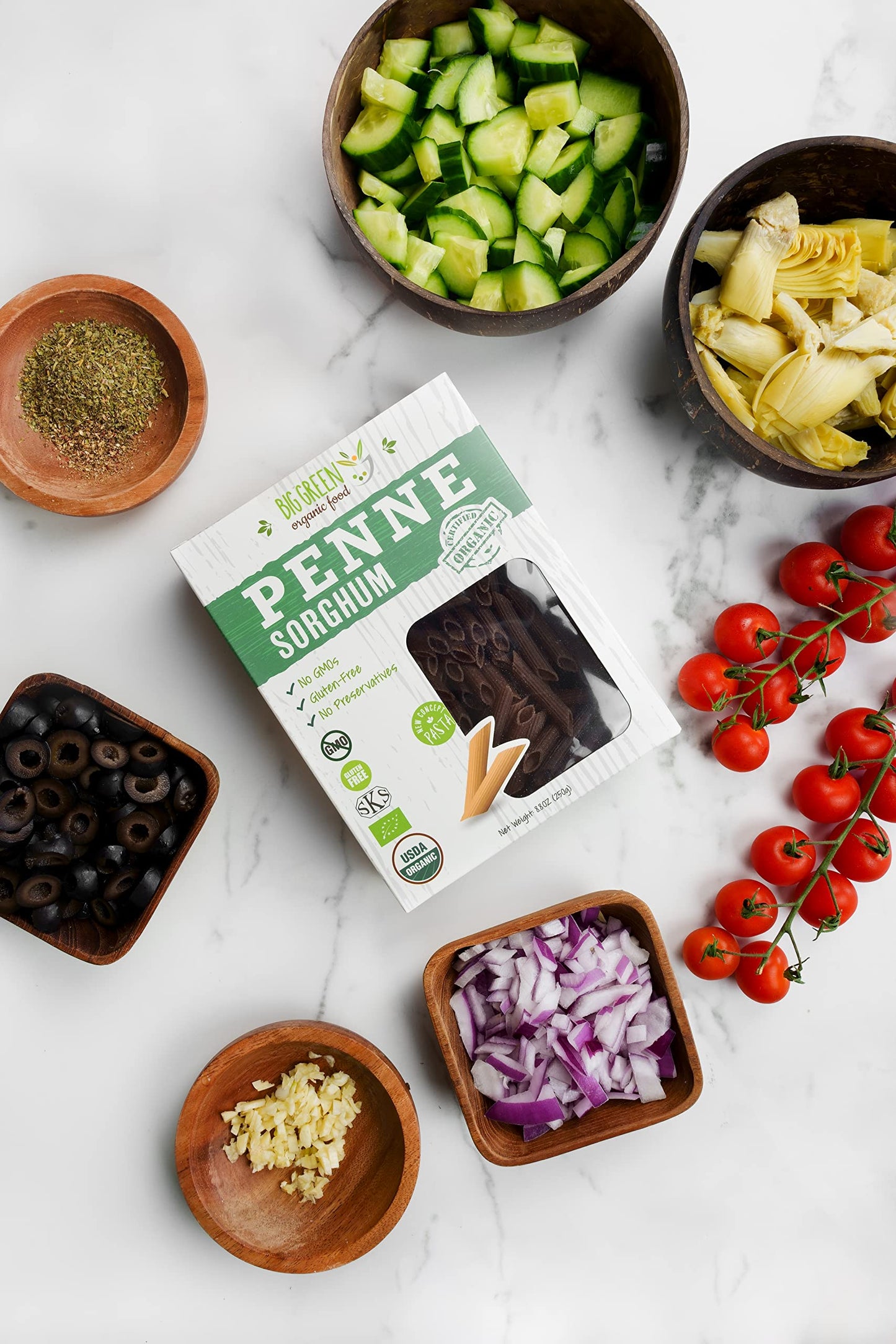 Big Green Organic Food- Organic Sorghum Penne, 8.8oz, Gluten-Free, Non-GMO, Vegan (1)