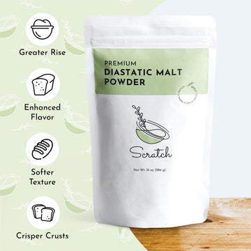 Scratch Diastatic Malt Powder for Baking - (10oz) Dried Barley Malt for Baking Bread - Bread Improver - enhanced Baking Ingredients for Breads  Pizzas  Pretzels  Desserts  Shakes and More