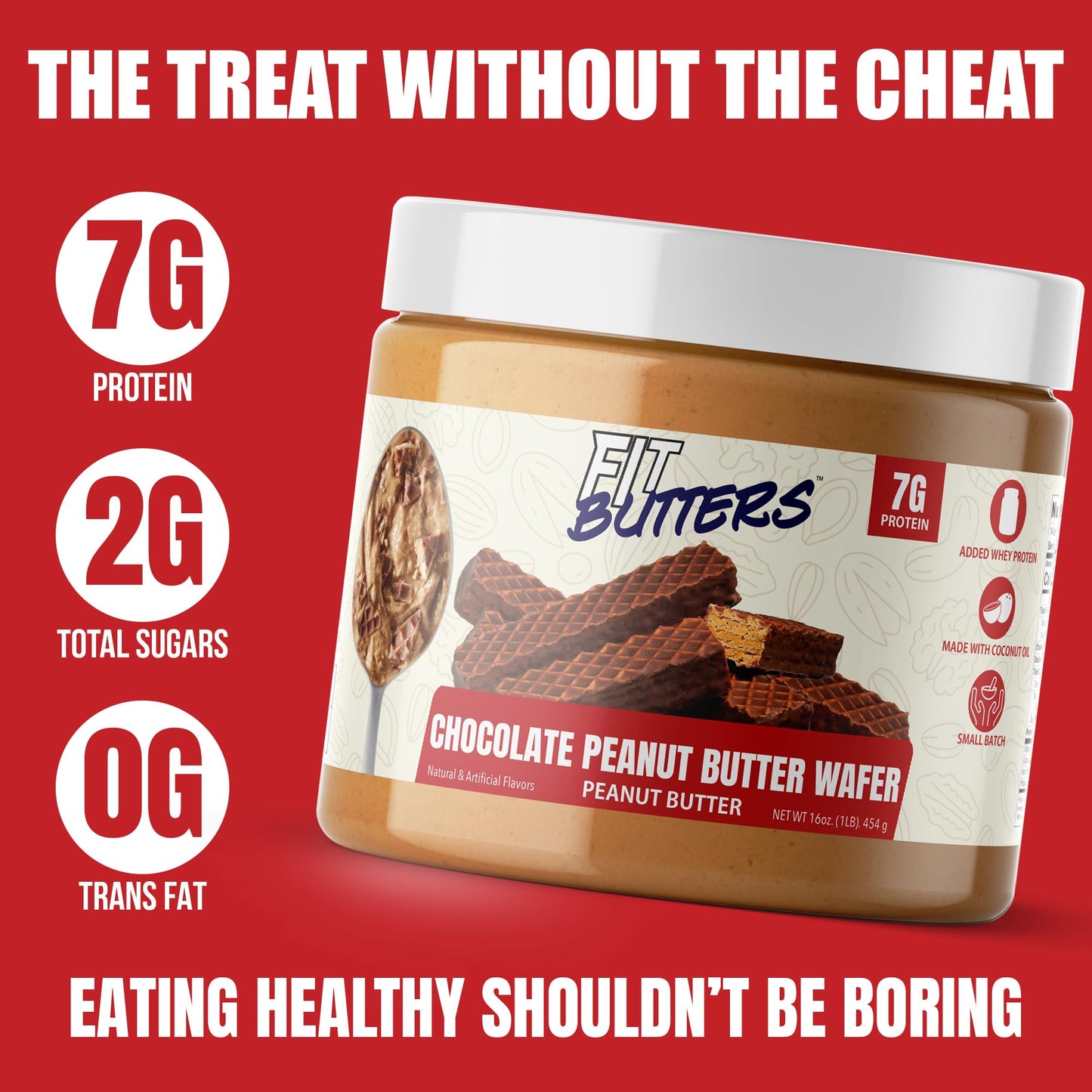Fit Butters Chocolate Peanut Butter Wafer Peanut Butter Spread - Added Protein And Coconut Oil, Low Carb, Low Sugar, Complete Pr