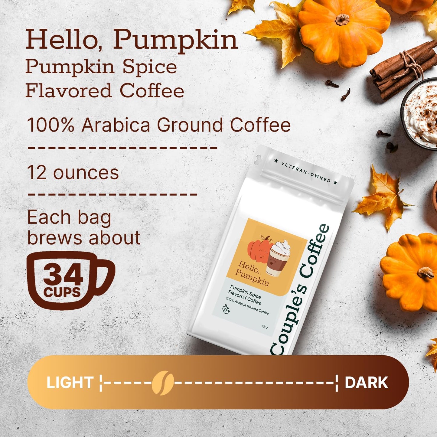 Hello Pumpkin | Pumpkin Spice Flavored Coffee | Ground Coffee | Smoothe Medium Roasted Coffee Blend | Made With 100% Arabica Bea