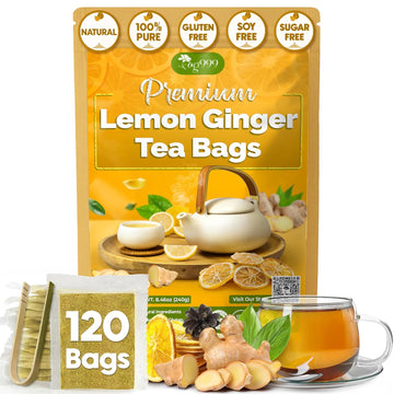 Premium Lemon, Ginger Herbal Blend Tea Bag | Improve Digestion, Support Brain, Weight, Skin and Sleep, Eco-Conscious Tea Bags