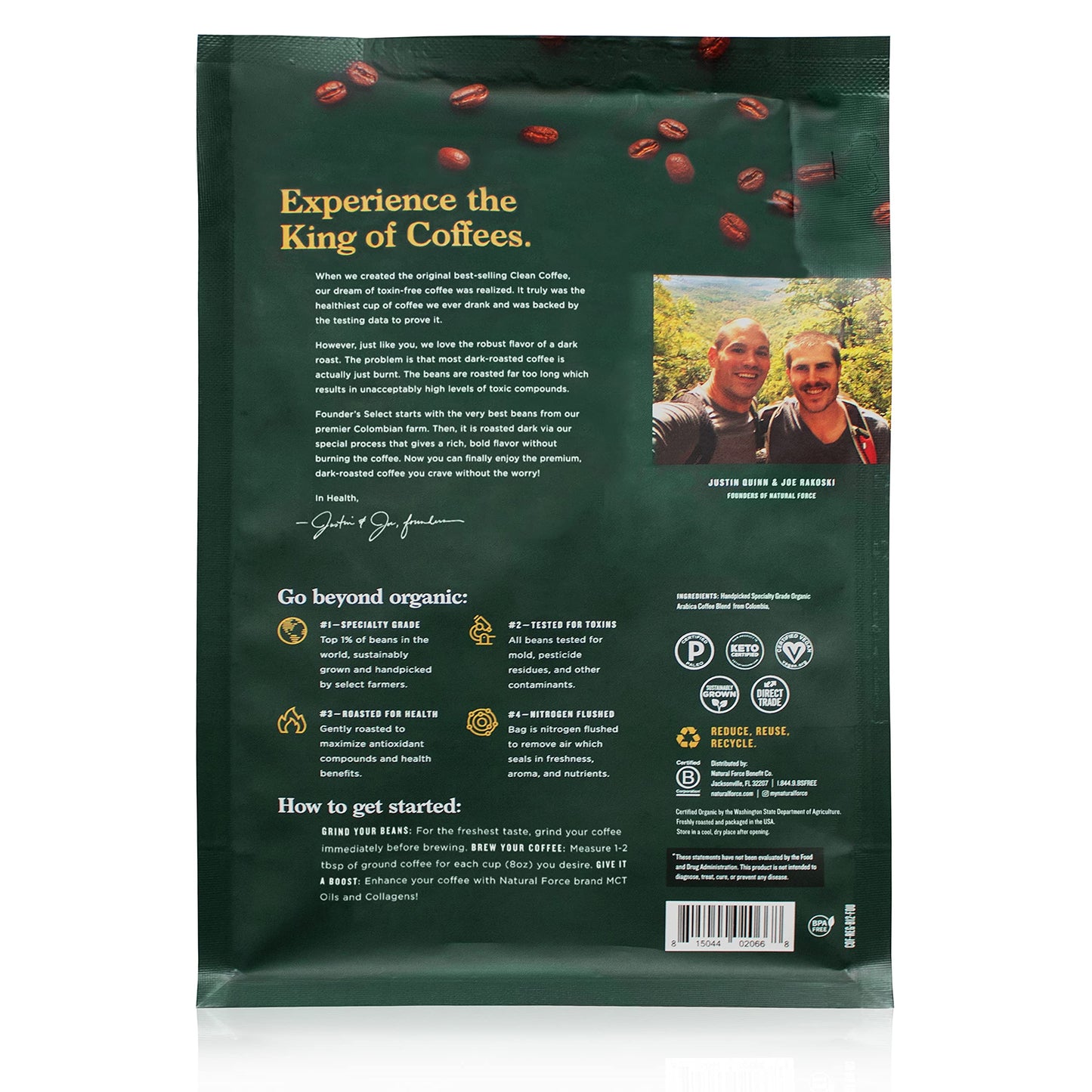 Natural Force - Organic Clean Coffee Dark, Mold & Mycotoxin Free, Lab Tested for Toxins & Purity, Low Acidity, Incredible Taste